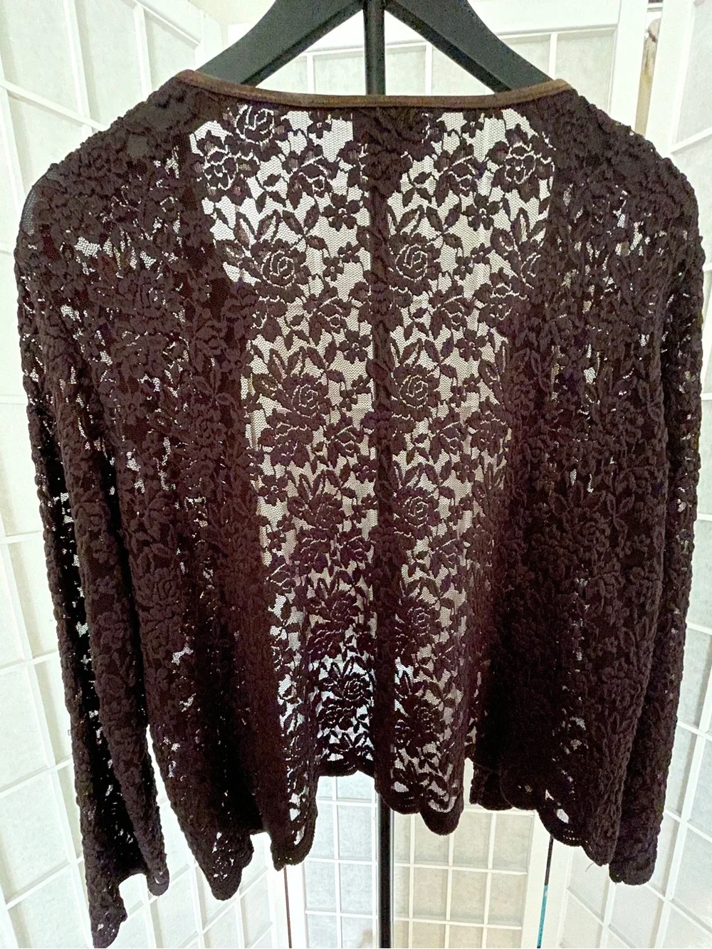 14/16 Lace, Short, Women's Summer Cardigan, Scalloped hemline, Chocolate Brown